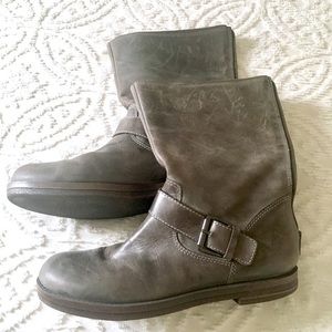 Grey leather boots